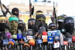 الأذرع العسكرية لفصائل المقاومة الفلسطينية خلال مؤتمر صحفي في غزة

 2