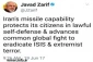وزیر امورخارجه جمهوری اسلامی ایران در توئیتی تاکیدکرد:

توان موشکی ایران در راستای مبارزه با داعش و تروریسم افراط گرا