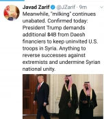 ظریف با اشاره به رفتار آمریکا با عربستان؛

دوشیدن بدون توقف ادامه دارد 2