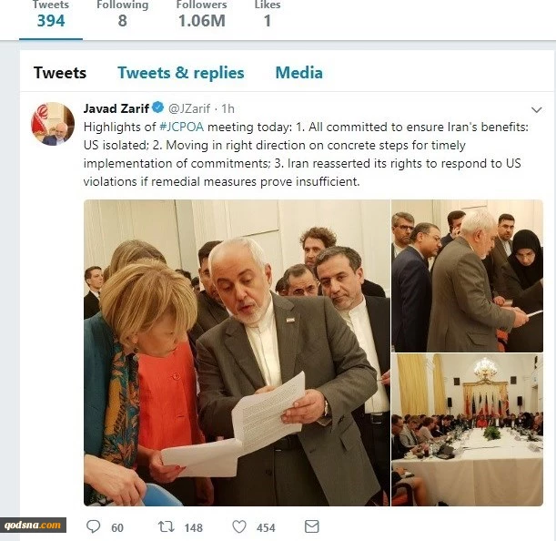 ظریف در پیامی توئیتری پس از نشست وین:

ایالات متحده آمریکا منزوی شد 3