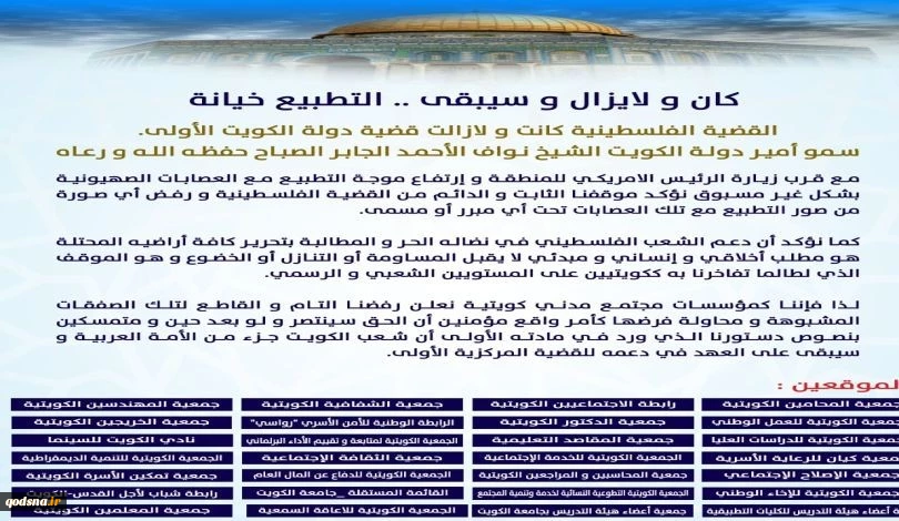 28 مؤسسة كويتية توجه رسالة لأمير البلاد تؤكد رفضها للتطبيع 3