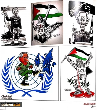 کاریکاتور هایی از علا جیلی عبیدی کاریکاتوریست لیبی،ارسالی برای نمایشگاه سال صفر در موزه تهران سال 1404