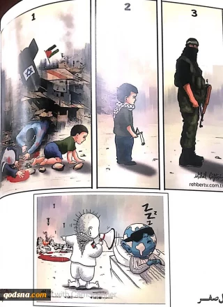 کاریکاتورهایی از «میکائیل سیفتیسی» کاریکارتوریست مکزیکی رسالی برای نمایشگاه «سال صفر » در موزه فلسطین تهران سال ۱۴۰۴