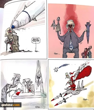 کاریکاتوری از «جیلمار» کاریکارتوریست برزیلی ارسالی برای نمایشگاه «سال صفر » در موزه فلسطین تهران سال 1404