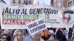همبستگی جهانی با مردم فلسطین/ تجمع مقابل ساختمان وزارت خارجه اسپانیا در شهر مادرید به منظور اعلام همبستگی با مردم فلسطین