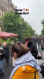 حمله وحشیانه پلیس بلژیک به معترضانی که در بروکسل در حمایت از فلسطین به خیابان آمدند